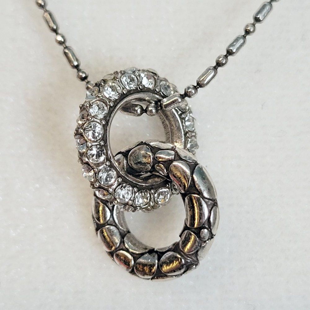 VTG Brighton Sterling Silver & Cubic Zirconia Double Wheel 15-17.5" Necklace EUC